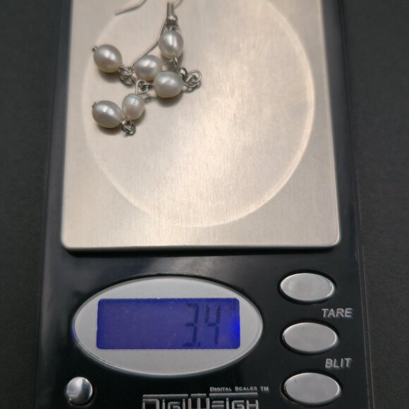 Silver Plated Triple Genuine White Pearl Dangle Earrings A6576 - Picture 5 of 5